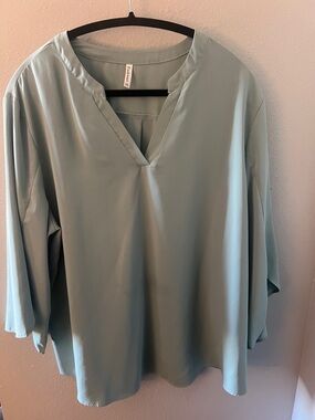Relaxed V-Neck Women’s Blouse in Light Sage